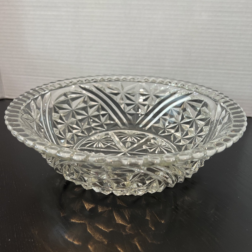Vintage Anchor Hocking Stars and Bars Round Clear Glass Serving Bowl